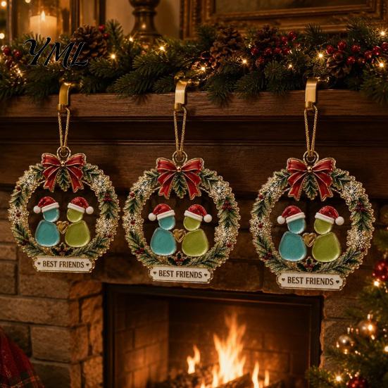 Acrylic Pendant for Holiday Decoration Best Friends Christmas Wreath Pendant, Hanging Ornament, Gift Decorative Piece Party DIY Festive Accents