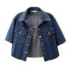 Giacche Jeans Corte da Donna con Risvolto e Bottoni Giacca Jeans Trucker Estiva a Maniche Corte Casual