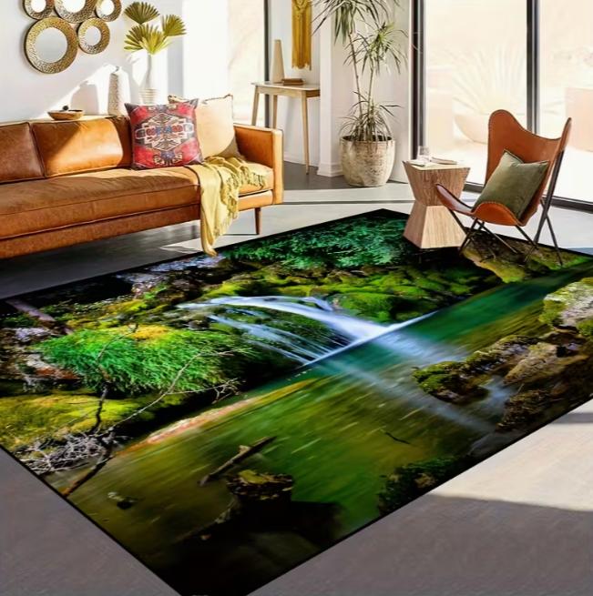 Forest Scenery Anti Slip Floor Mat Suitable for Indoor Outdoor Living Room Bedroom Garden Courtyard Decoration Home Decoration