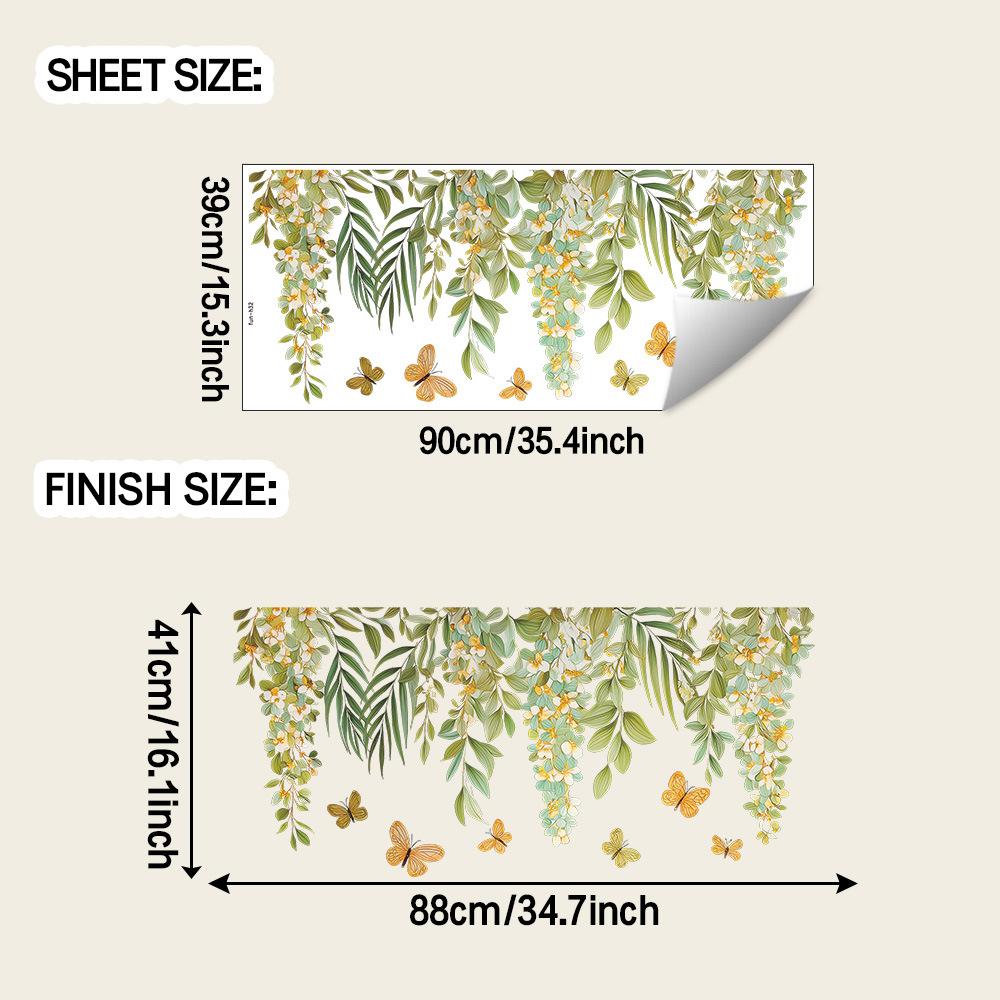 Watercolor Fresh Vine and Butterfly Living Room and Bedroom Background Wall Decoration Stickers