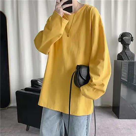 Loose Long Sleeved Sleeved T-shirt Men's Spring Autumn Pure Color Big Size Casual T-shirt