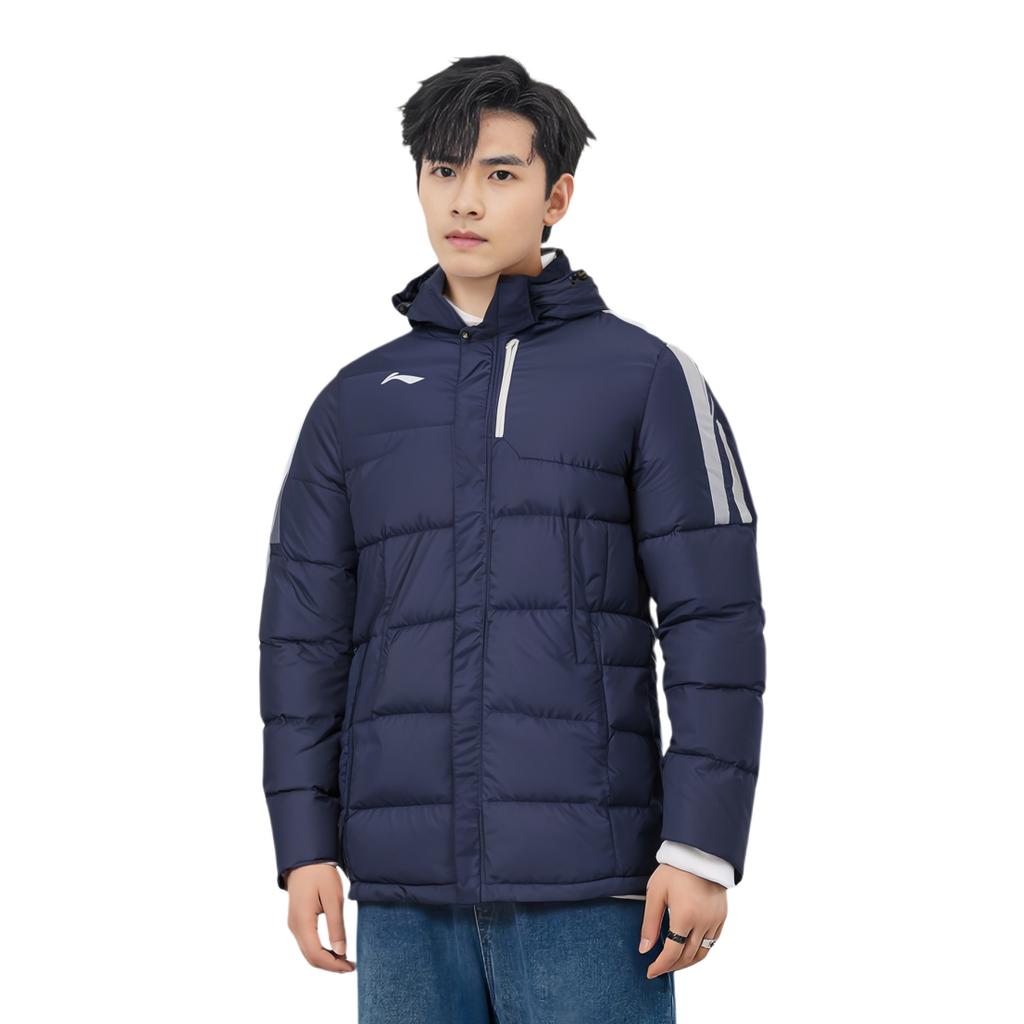 Li Ning Solid Color Long Thick Down Jacket Men Outerwear AYMN075-3
