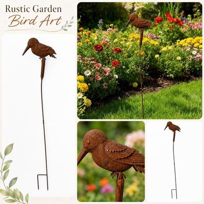 Metall-Gartenstecker Vogel-Skulptur Rostiges Finish Außen-Hof-Dekoration 3D-Eisenkunst Wetterfest Rasen-Ornament