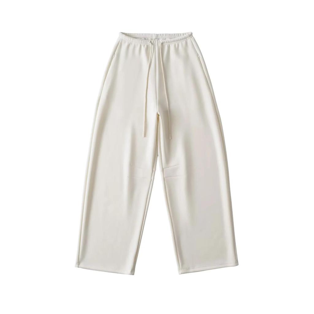 European & American Style Cupro Silk Slimming Drawstring Sweatpants - Relaxed Narrow Waist Curved Leg