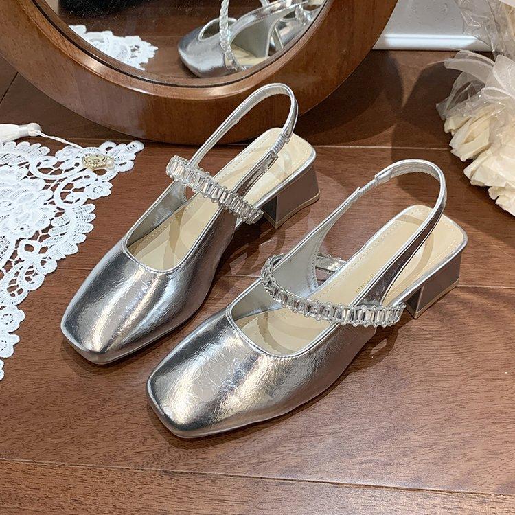 Beautiful Summer Skirt Square Heel Mary Jane Single Shoes New Bag Head Thick Heel High Heel Sandals Women