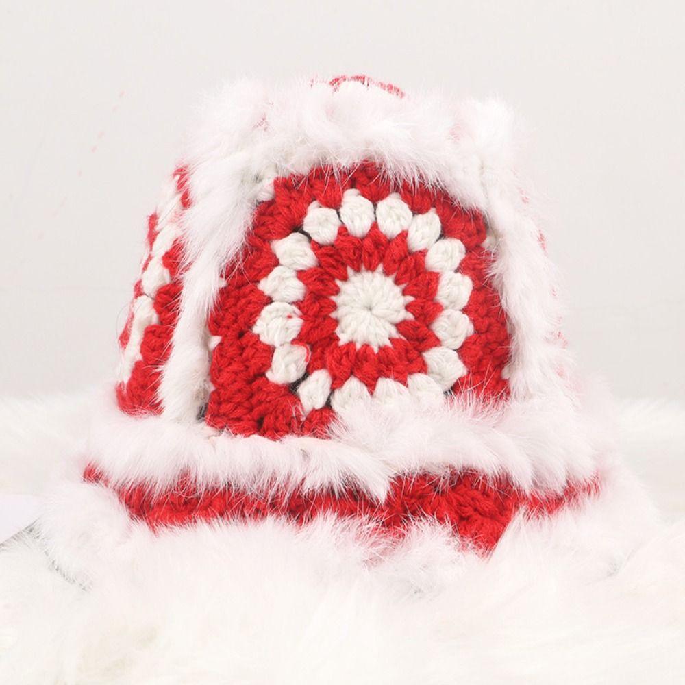 

Милая шляпа рыбака из кроличьего пуха, женская, простая зимняя вязаная шапка для улицы Red-Style B