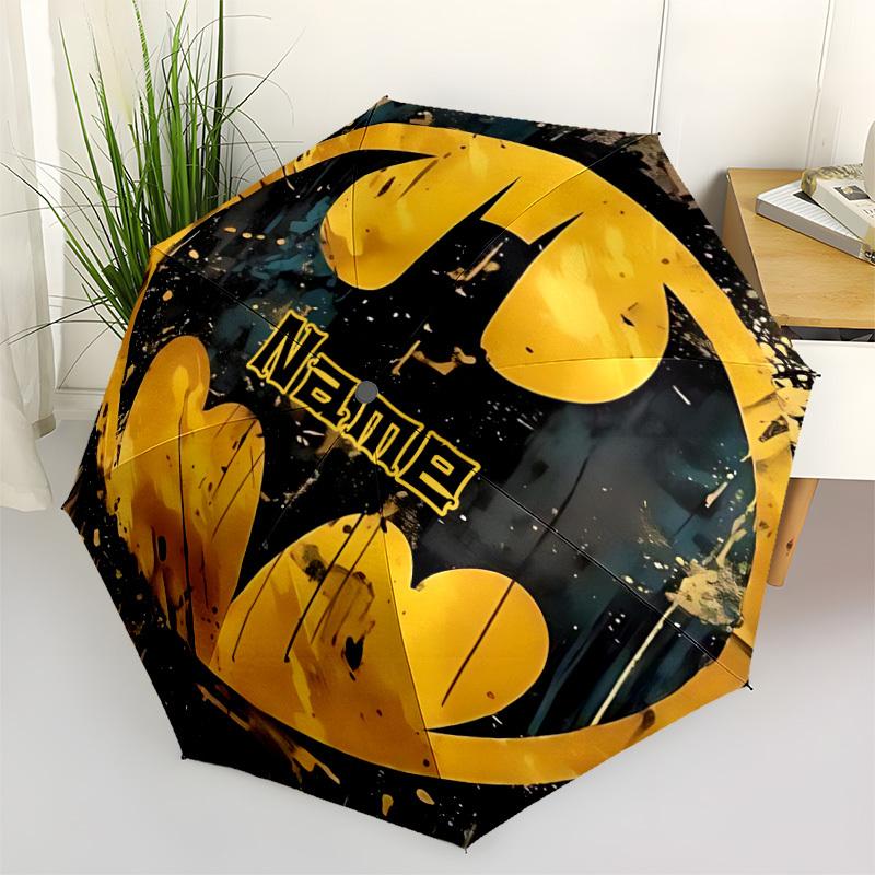 1pc Batman Symbol Custom Name Automatic Folding Umbrella, Durable Plastic & Iron, Lightweight for Outdoor Daily Use  S1230046