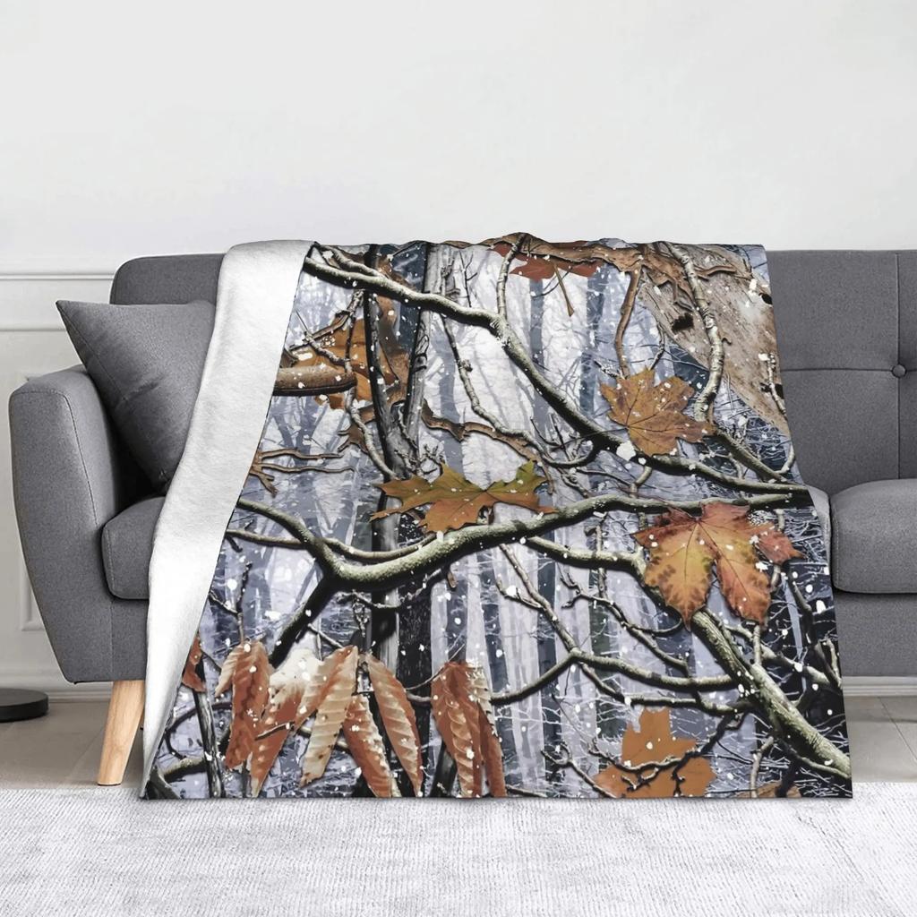 Tree Camouflage Fleece Throw Blankets Hunting Camouflage Pattern Blankets for Bed Travel Soft Plush Thin Quilt