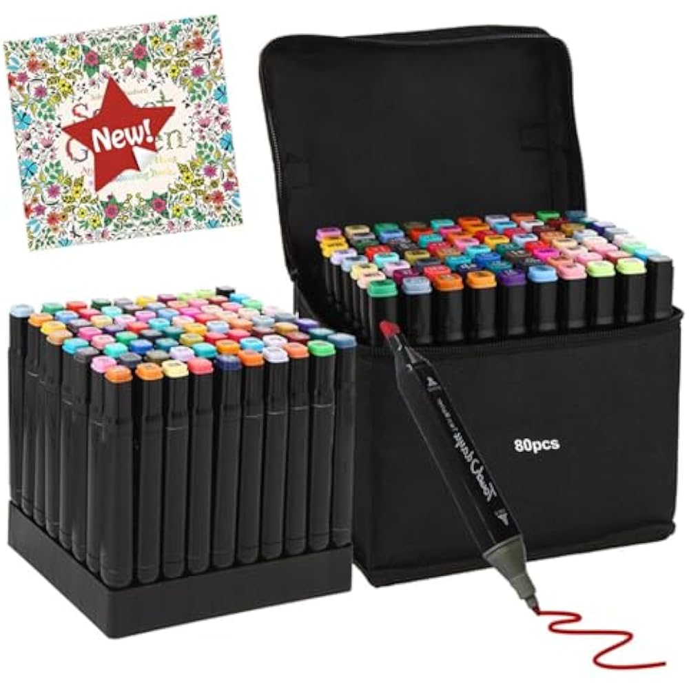 Illustration Marker, 80 Color Marker Pen Set, Watercolor Pen, Thick, Thin, Waterproof, Quick-dryi...
