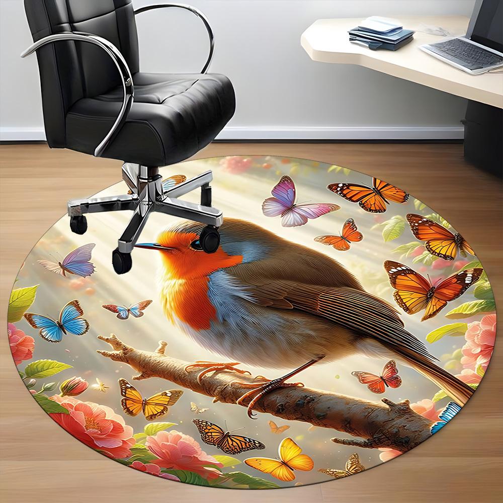 1PC Butterfly Bird Office Round Area Rug, Mat Suitable For Office, Under Office Chairs Bedroom Living Room Home Decor, Room Deco