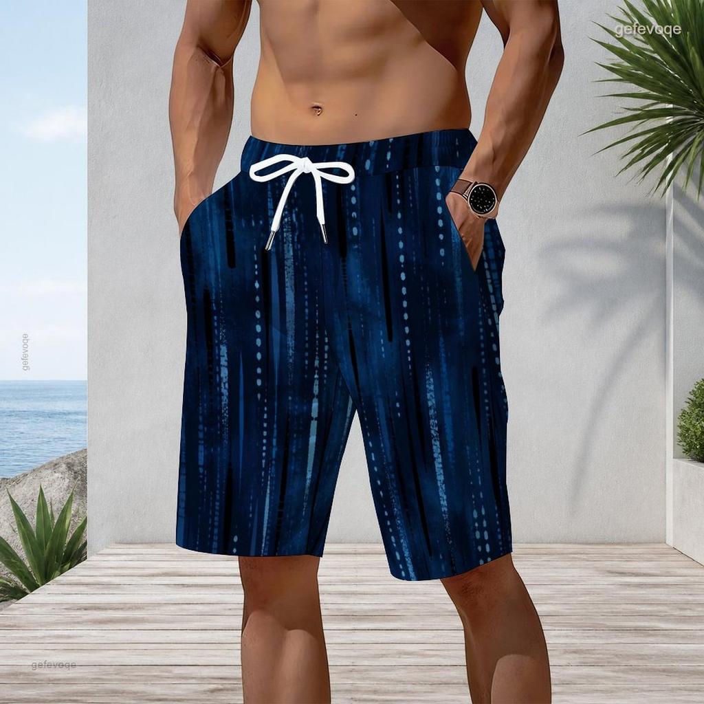 Men S Plus Size Printed Beach Shorts Drawstring Waist Straight Leg With Side Pockets