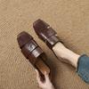 Fashion NEW Summer Women Mules Genuine Leather Shoes for Women Cover Toe Chunky Heel Slippers Square Toe Hollow-out Weave Sandals Women