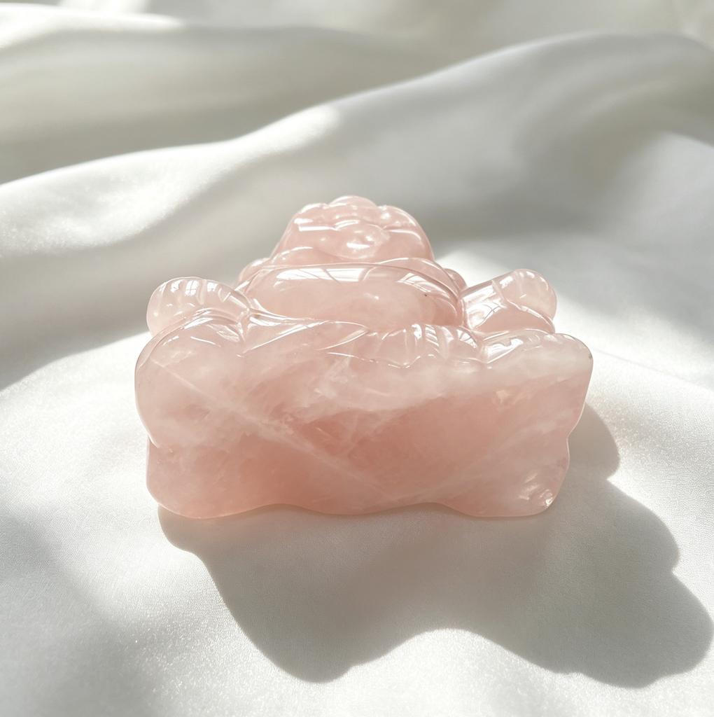 Rose Quartz Laughing Buddha Figurine, 2026 Crystal Feng Shui Ornament, Healing Love Stone Home Office Decor Gift