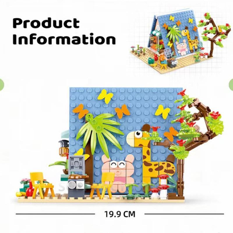 Sluban Pink Dream Building Blocks Rabbit Bus Motor Home Bricks Happy Party Diy Camp Cabin Model Educational Toys For Children