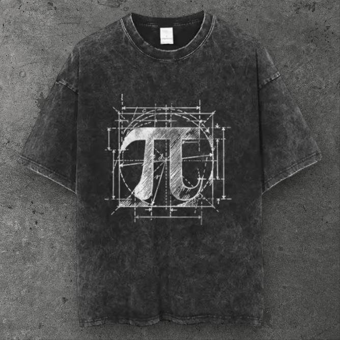 Unisex Pi Symbol Blueprint Oversized T Shirt Black Grunge Aesthetic S-3XL S