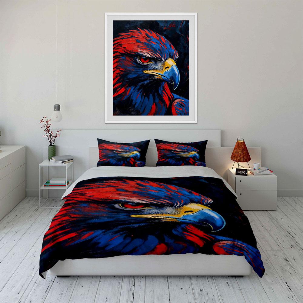 Red-and-blue Eagle Face. Bedding Sets Duvet Cover Sets Duvet Covers Pillowcases(1 * Duvet Cover 2 * Pillowcases, Without Duvet Insert)
