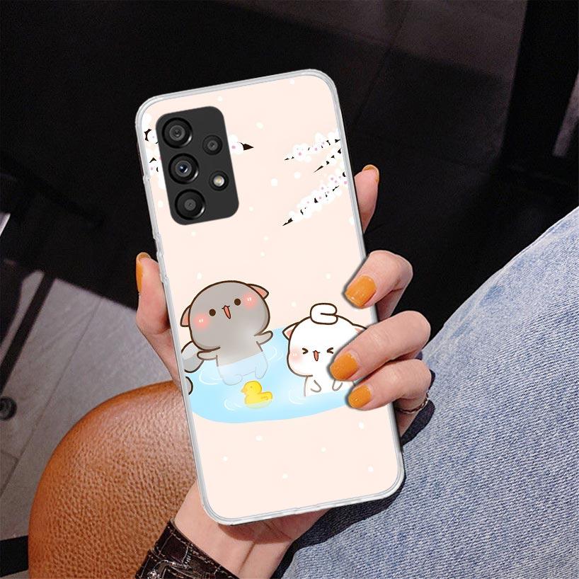 Cute Peach Goma Cat Phnoe Case for Samsung Galaxy A17 A37 A57 A16 A26 A36 A56 A15 A14 A13 A55 A54 A53 A35 A34 A33 A25 A24 A23 A5