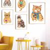 Cat Drinking Coffee Wine Painting Wall Poster Watercolor Art Print Funny Nursery Kitchen Canvas Cute Animal Room Home Decor