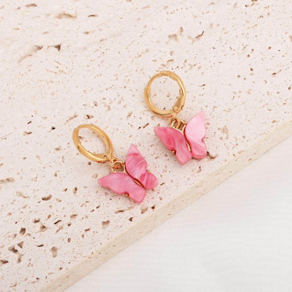 Fashion New Women's Butterfly Earrings Colored Acrylic Butterfly Pendant Gold Ear Buckle Ear Accessory Set