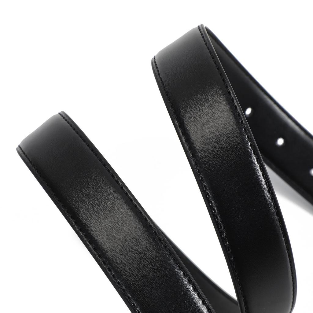 Women's Black Leather Belt with Gold Buckle - Versatile Thin Waist Belt for Jeans, High-End Decorative Accessory.