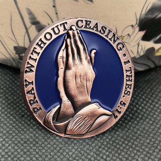 Christian Prayer Coin Pray Without Ceasing Sacred Scripture Companion Coin Metal Praying Hands Coin