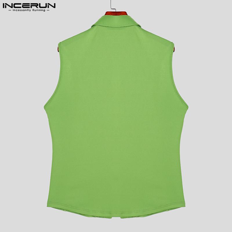 INCERUN Men Lapel Neck Sleeveless Button Up Bow Casual Loose Tank Tops