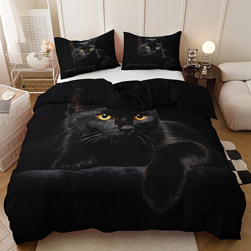 Duvet Cover Set Fashion 3D Black Cat Print All Season Bedding Set Soft Comfortable Duvet Cover, For Bedroom Guest Room