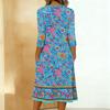 Rochie casual de damă la modă, cu imprimeu colorat, gât rotund, mânecă 3/4, guler cu nasturi, lungime medie