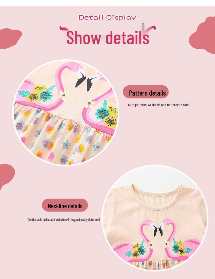 European & American Style Cute Print Girls' Short-Sleeve Knit Cotton Dress