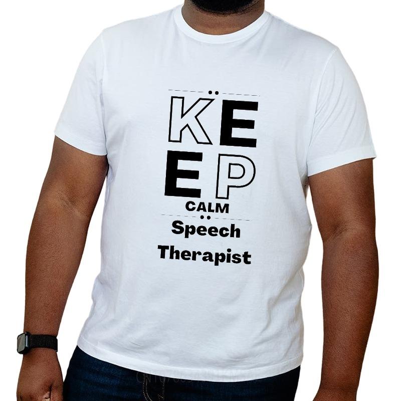 Black Summer Boys Tshirt Keep Calm Speech Therapist Short Sleeve Soft Oneck Top Tees Unisex Tshirt Funny tshirt Round Neck Tee