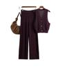 Fashion knitted suit women's summer new collar sleeveless vest high waist straight pants two-piece set