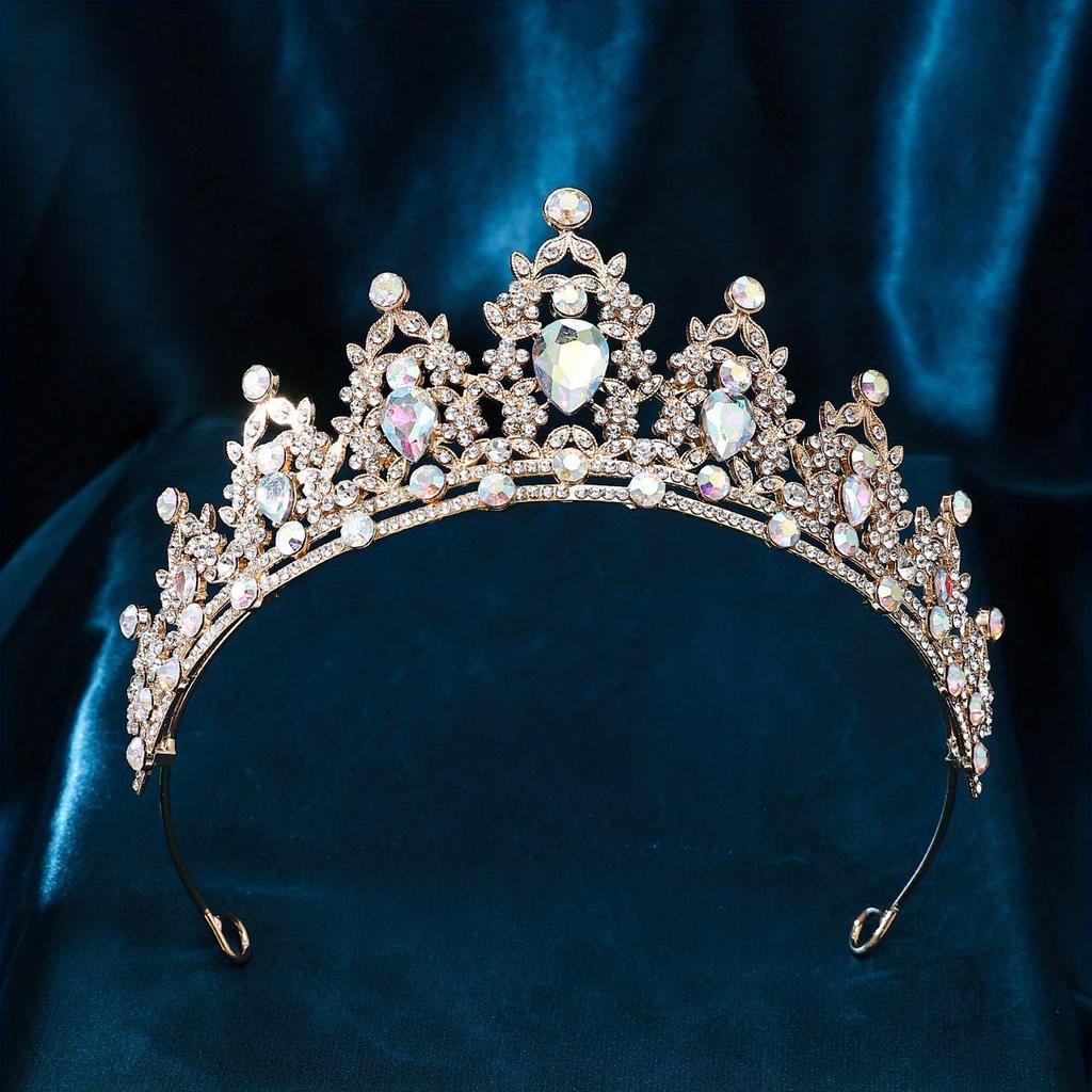 The Bride's Baroque Crown Alloy Water Brick High End Luxurious Silver Crown Wedding Dress Headwear Birthday Crown