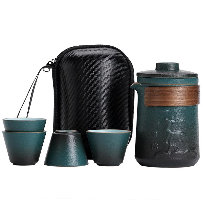 Portable storage travel tea set, coarse pottery Japanese-style express cup, one pot of four cups, a complete set of anti-scalding teapot teacups