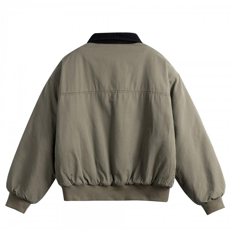 Unisex Vintage Japanese Style Washed Cotton Utility Jacket Winter Loose Fit Warm Outerwear Gray Green Khaki