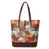 Vintage Large Capacity Tote Bag Color Block Women Shoulder Bag Patchwork Handbag