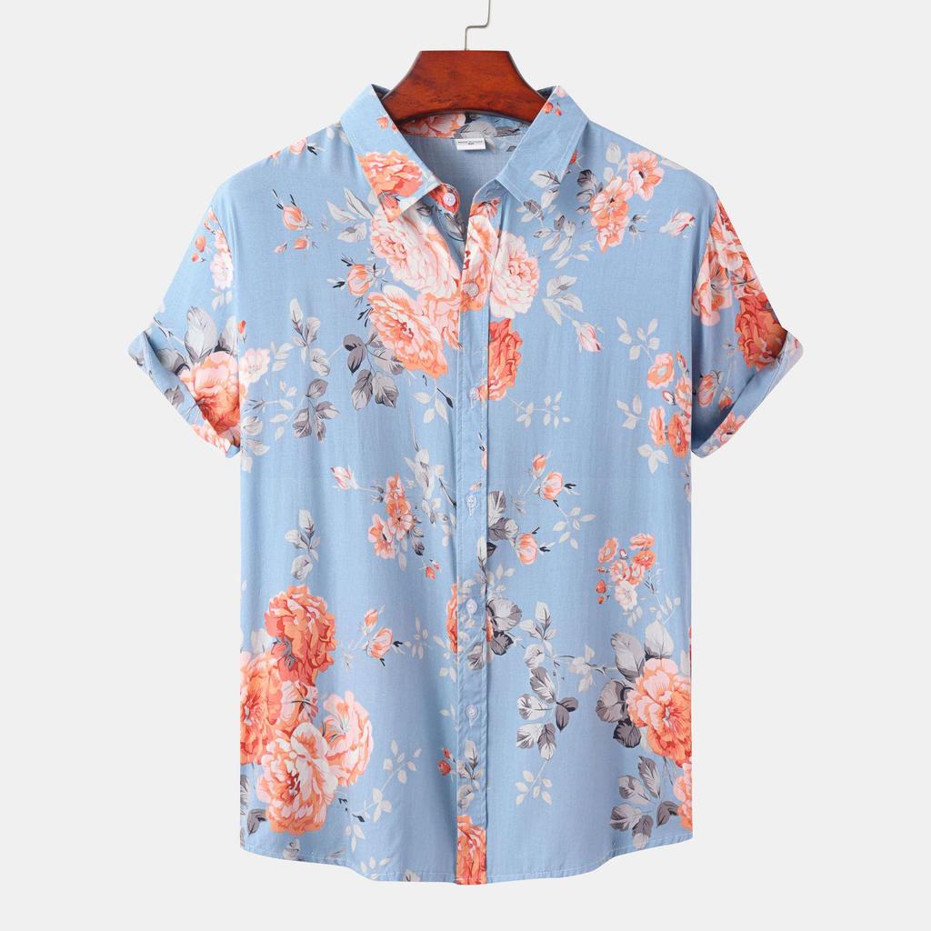 2022 Men's European Size Floral Short-Sleeve Hawaiian Beach Vacation Shirt