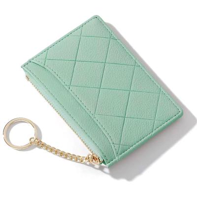 KAIYU Slim Card Case with Coin Purse, Compact, Women's, Faux Leather, Slim Type (Light Green)