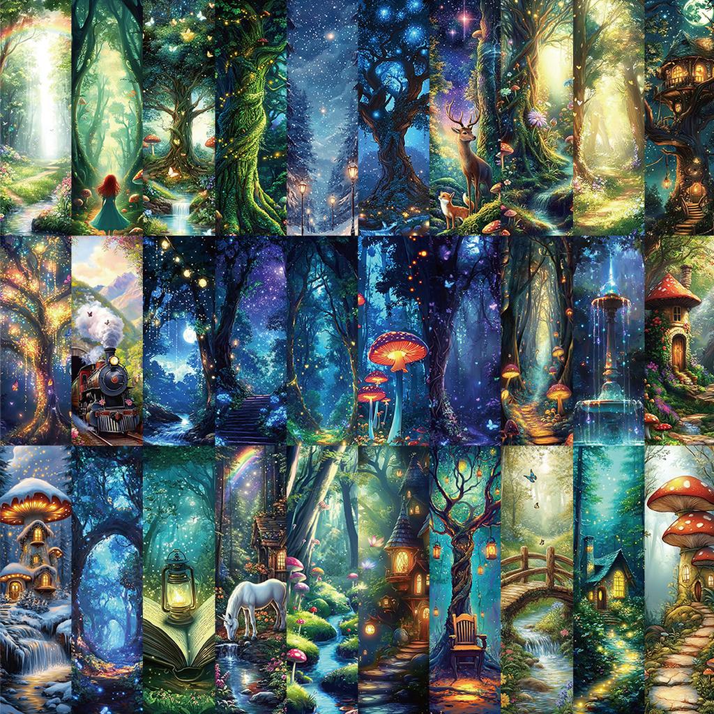 30 Marque-pages Bibliothèque Forêt Mystérieuse, Petit Carnet Simple à Tenir en Main, Marque-pages Artistiques Créatifs en Papier pour Lecture, D