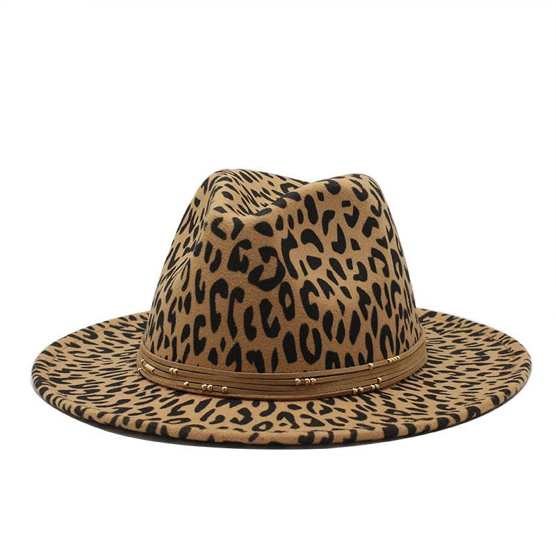 Woolen Leopard Print Top Hat, Flat-Brimmed Big Eave Hat, Couple Hat, Jazz Hat.