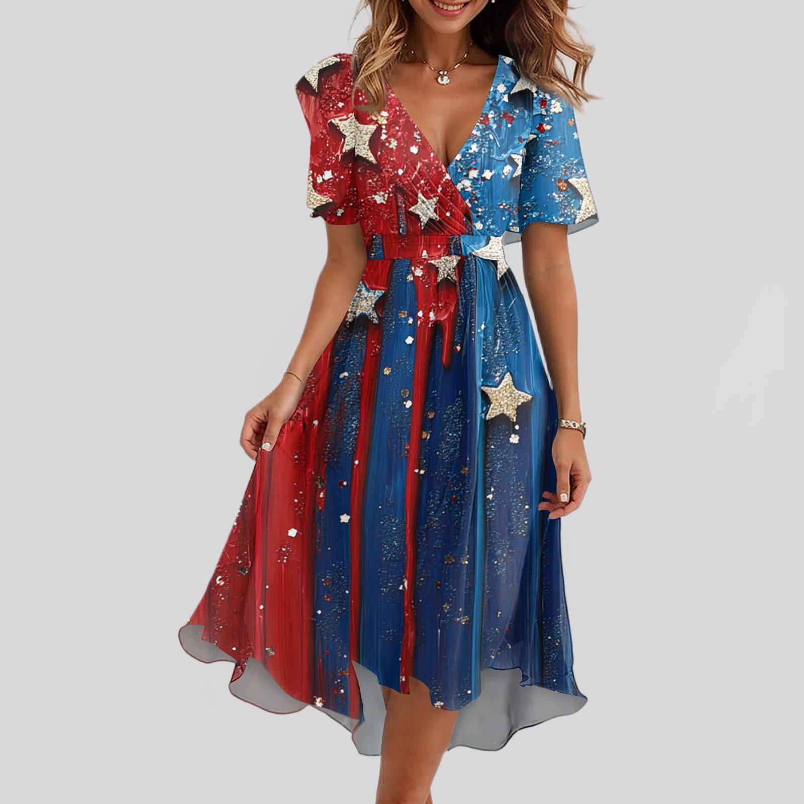 

Женское свободное повседневное платье с V-образным вырезом, расклешенная юбка, короткие рукава, напечатанное платье с принтом XL арбуз красный