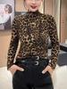 Leopard Print Age-Reducing Tummy-Concealing Long Sleeve High Neck Top for Middle-Aged and Elderly Mothers