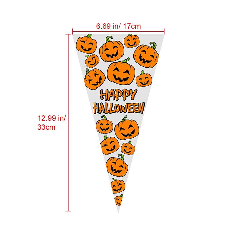 100pcs Halloween Cone Bags Ice Cream Dots Triangle-shape Pumpkin Style Candy Bags Gift Favors OPP Bag Package Food Pocket TMZ