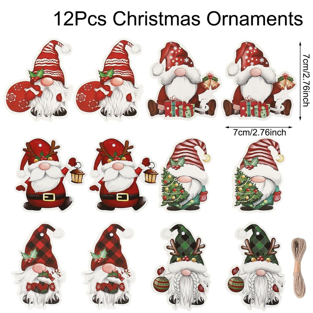 12pcs Christmas Santa Gnomes Paper Pendants Christmas Decorations For Home 2026 Christmas Tree Ornaments Navidad New Year Gifts