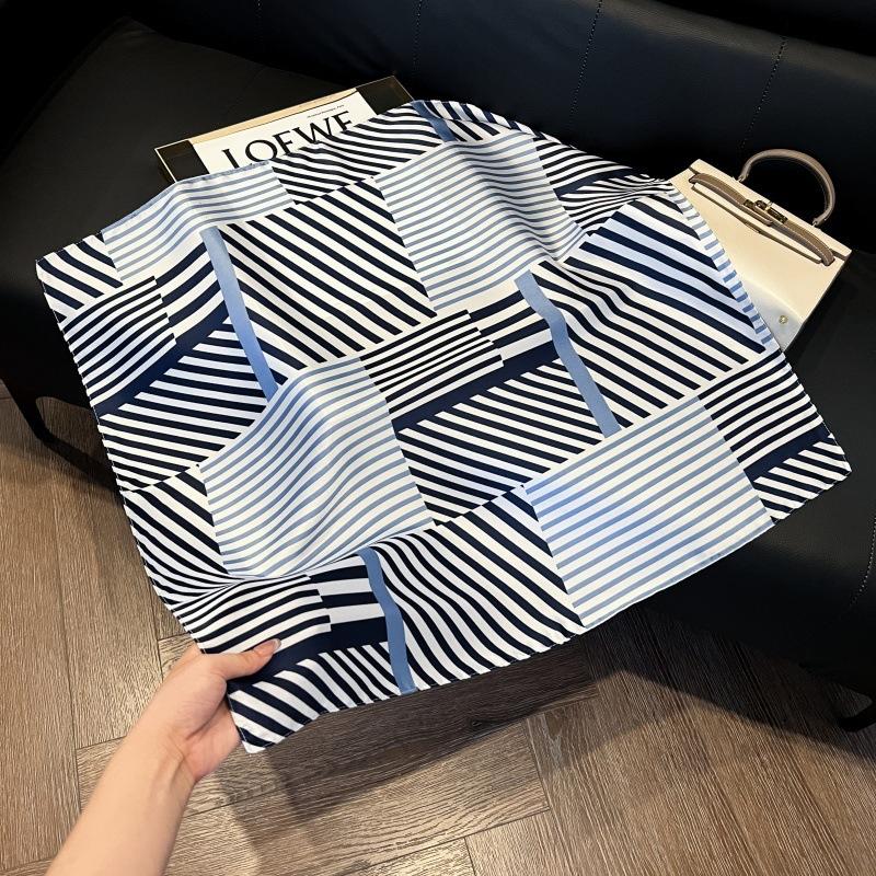 Silk scarf women's spring and autumn decoration versatile ins simple style striped square scarf streamer simulation silk fashion scarf scarf scarf