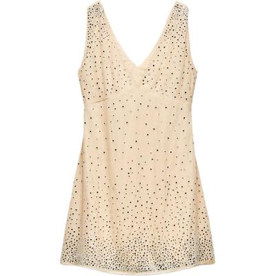 Rochie simplă pulover cu gât în V, fără mâneci, pentru femei, Roz 5107069-613