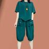 Chic Women's Plus Size Summer Two-Piece Set: Loose Short Sleeve T-shirt and Capris.