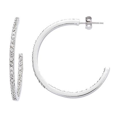 [B7597] - Silver Hoop Earrings 'Cristal Plénitude' Silver White (rhodium-plated) - 35 Mm