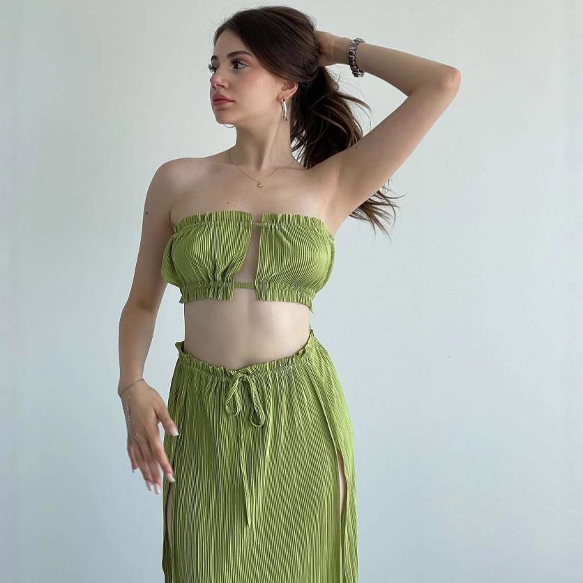 Summer 2025 European & American Slimming Backless Bandeau Dress with Slit