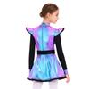 Robe Costumes d'Aliens pour Filles Patchwork Brillant Métallique Col Montant Manches Longues Fermeture Éclair Invisible Short Intégré