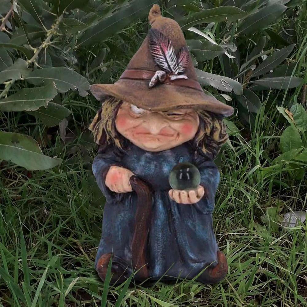 Resin Halloween Witch Sculpture Funny Garden Dwarf Figurine Crafts Gnome Statues  Tabletop